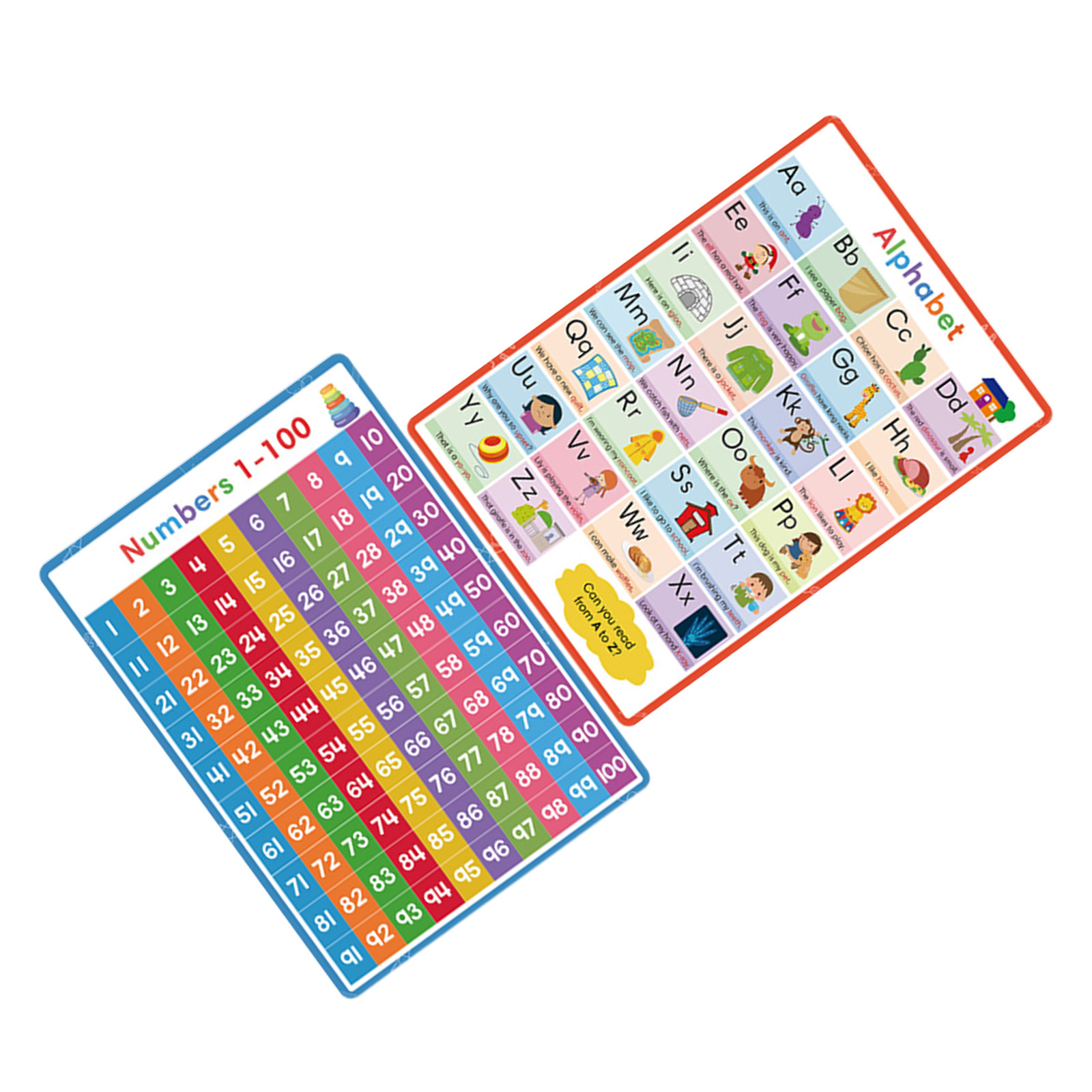Kids Education Wallpaper - 2-teiliges Alphabet- und Zahlenposter-Set, bunter HD-Druck,