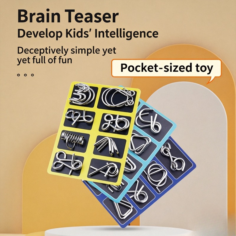 Brain Teaser Cube - 8-teiliges Metall-Puzzle-Set, klassisches Denkspiel, ineinandergreifendes Entsperrspiel,