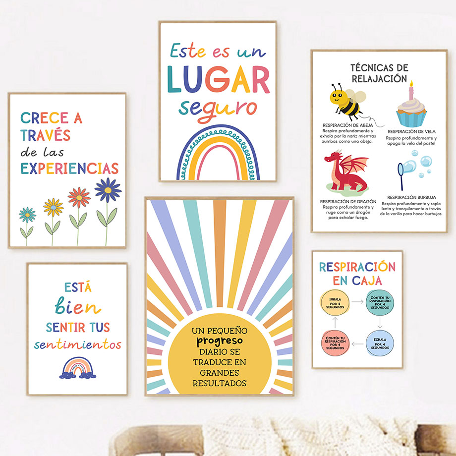 Educational Cartoon For Kids - Spanische Bildung Motto Regenbogen Sonnenschein Wand