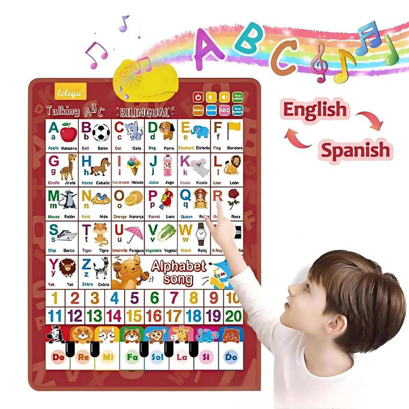Kids Educational Posters - Interaktives Englisch-Spanisch ABC- und Zahlen-Lernposter für