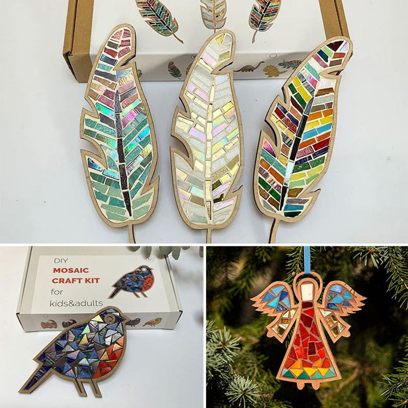 Kids Educational Device - DIY Mosaik-Untersetzer Bunte Federn Set Kristall-Mosaik