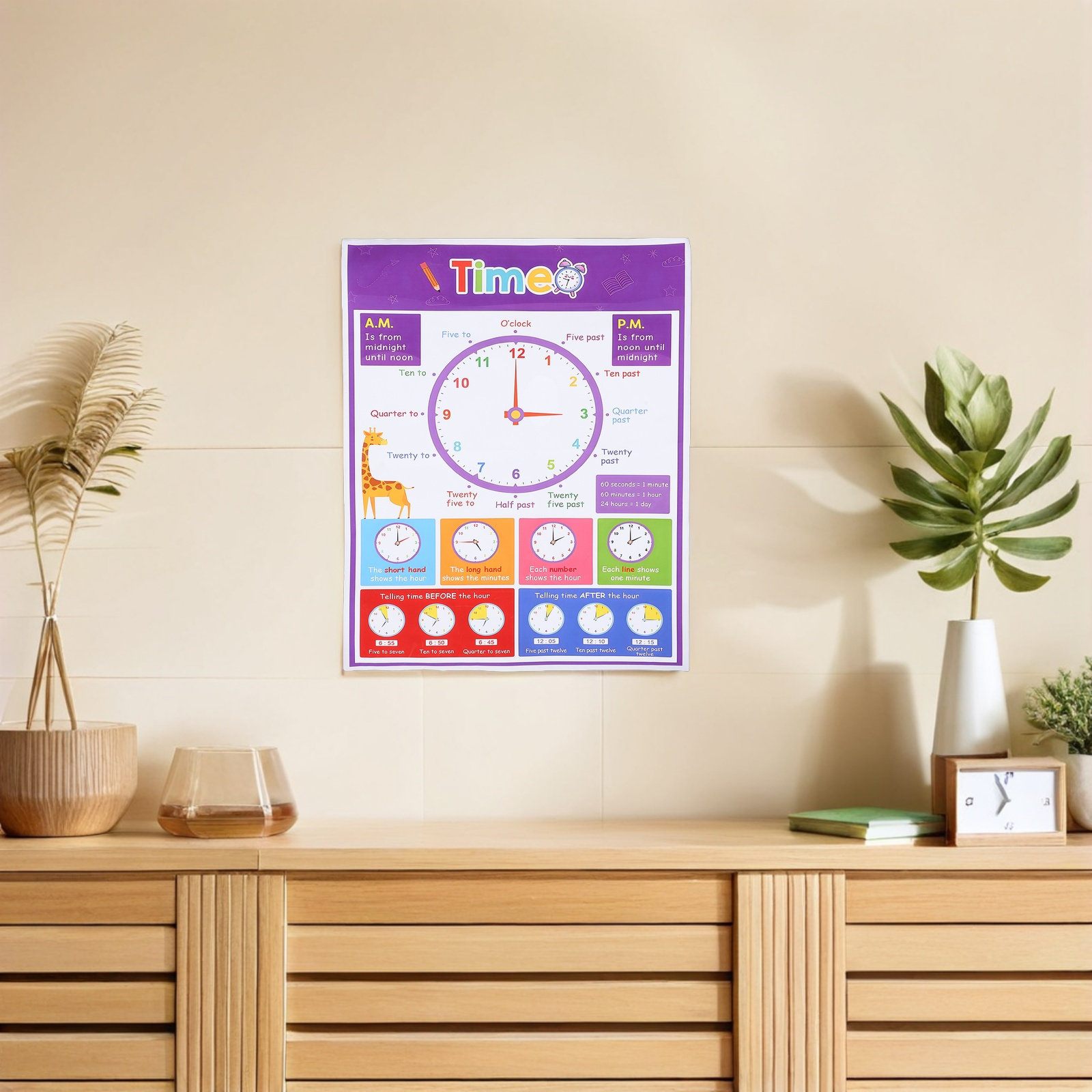 Zeit-Lehrposter für Kinder, Le – Kids Education Wallpaper Bewertung und Preis